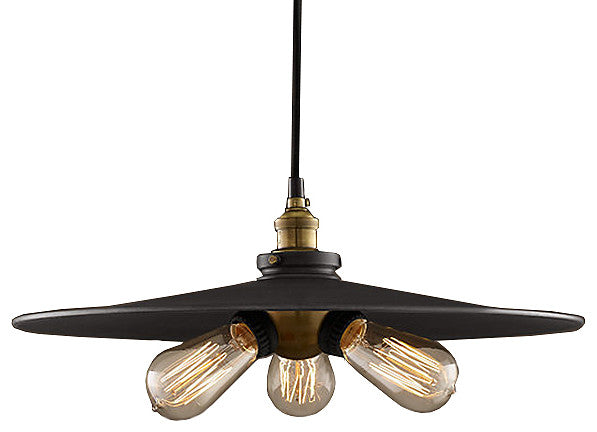 Lorena 3-Light Black Adjustable Height 16-Inch Edison Pendant With Bulbs