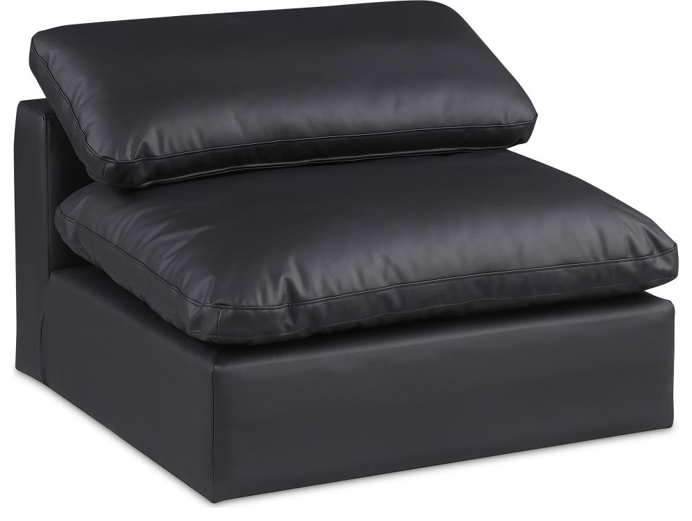 Comfy Beige Linen Textured Fabric Modular Chair, Black, Vegan Leather, Armless Chair