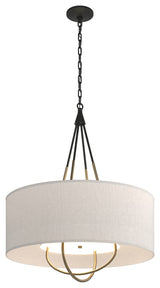 Loop Pendant, Black Finish, Soft Gold Accents, Flax Shade