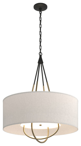 Loop Pendant, Black Finish, Soft Gold Accents, Flax Shade