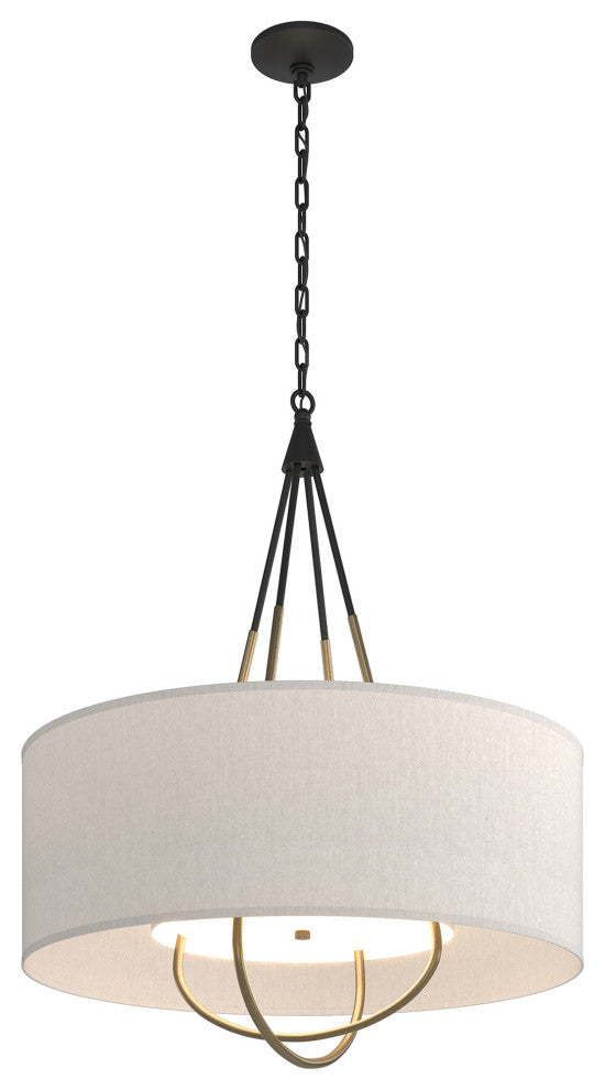 Loop Pendant, Black Finish, Soft Gold Accents, Flax Shade