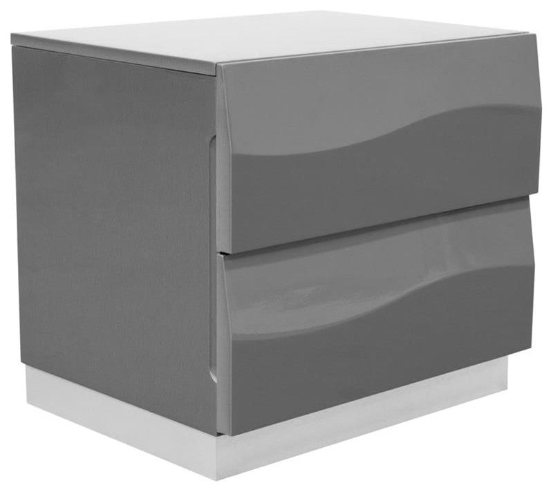 Best Master Leon 2-Drawer Poplar Wood Bedroom Nightstand in Gray High Gloss