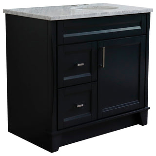 37" Single Sink Vanity, Dark Gray Finish With White Carrara Marble