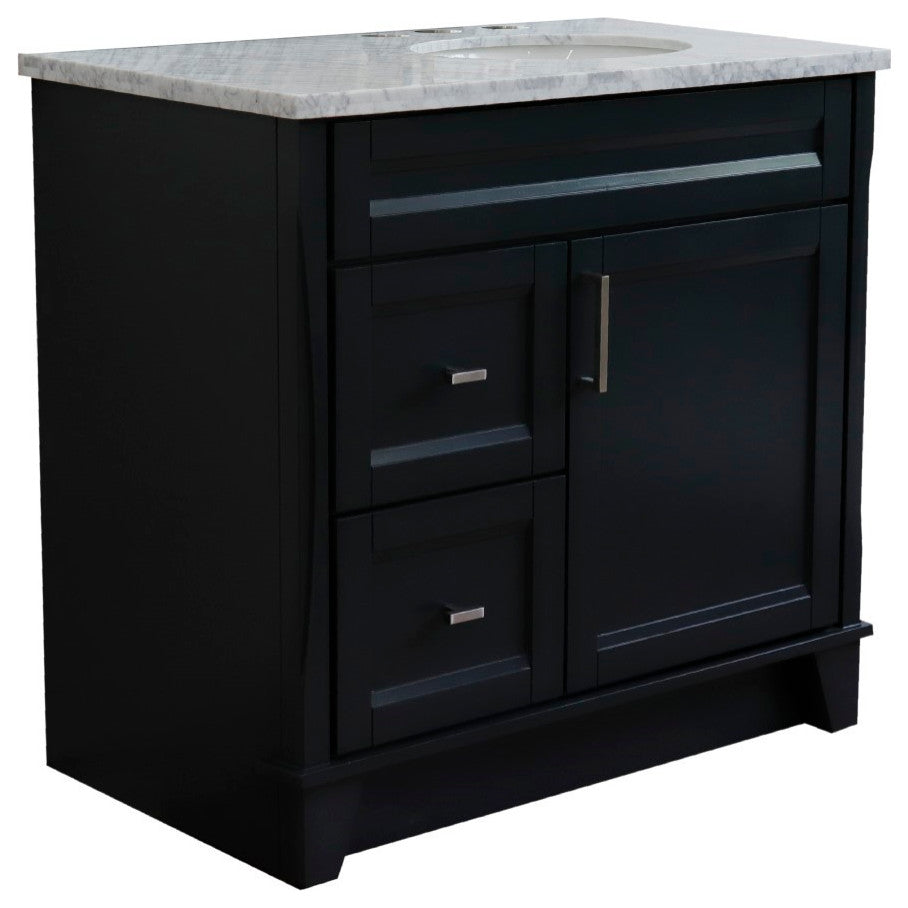 37" Single Sink Vanity, Dark Gray Finish With White Carrara Marble