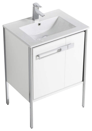 Oakville Bath Vanity, Ceramic Sink, White Matte, 24 Inch, Chrome Hardware