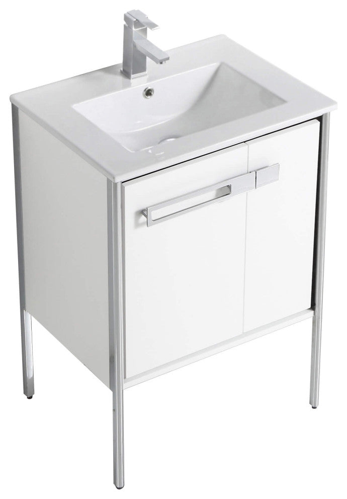 Oakville Bath Vanity, Ceramic Sink, White Matte, 24 Inch, Chrome Hardware