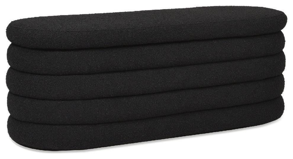 Fuji 49" Upholstered Oval Storage Bench, Ebony Black
