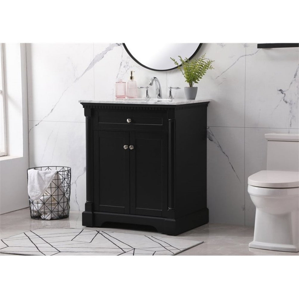 Elegant Decor Clarence 30" Solid Wood Metal Single Bathroom Vanity Set in Black