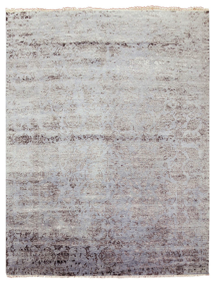 Silver Gray Wool and Silk Hand Knotted Persian Tabriz Design Rug, 8'10"x11'9"
