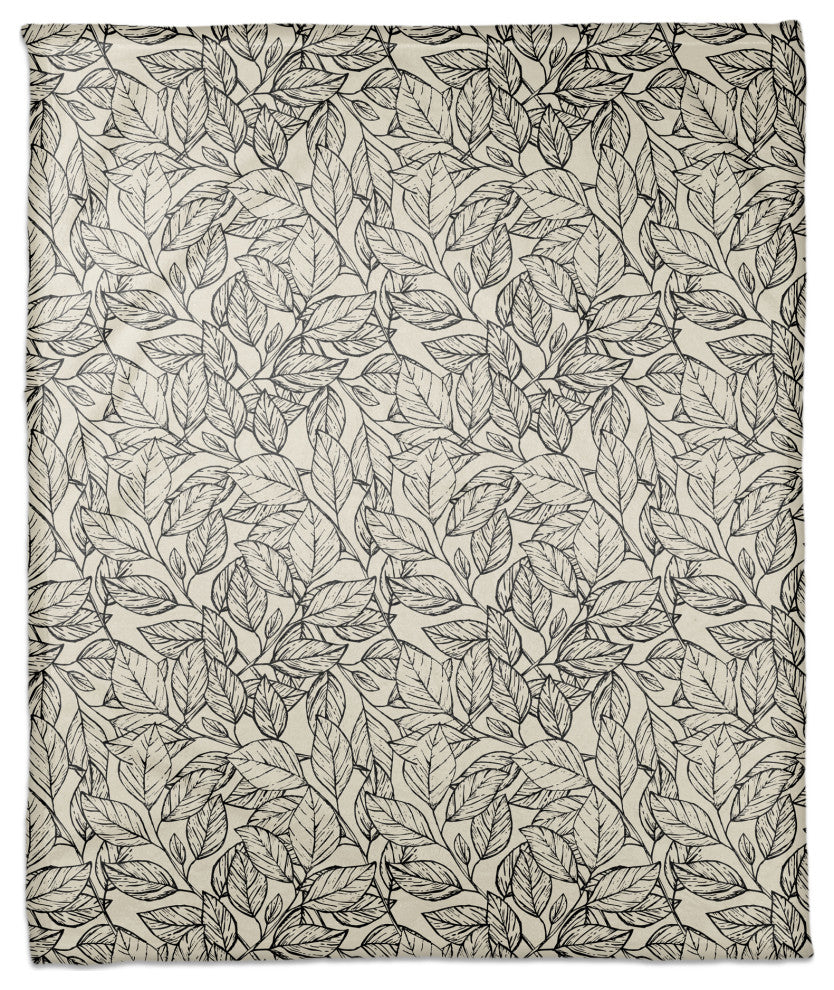 Sketched Leaf Pattern 50x60 Coral Fleece Blanket
