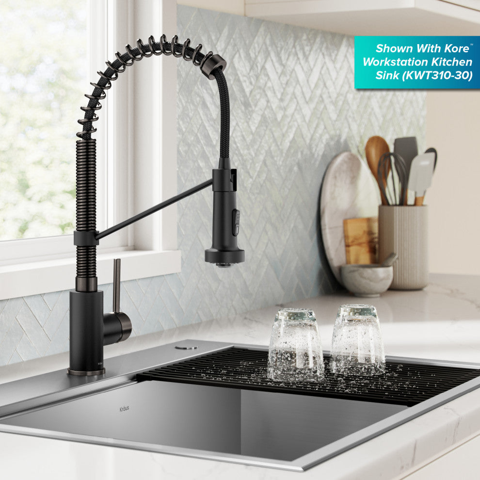 Bolden Commercial Style 2-Function Pull-Down 1-Handle 1-Hole Kitchen Faucet, Matte Black/ Stainless Black