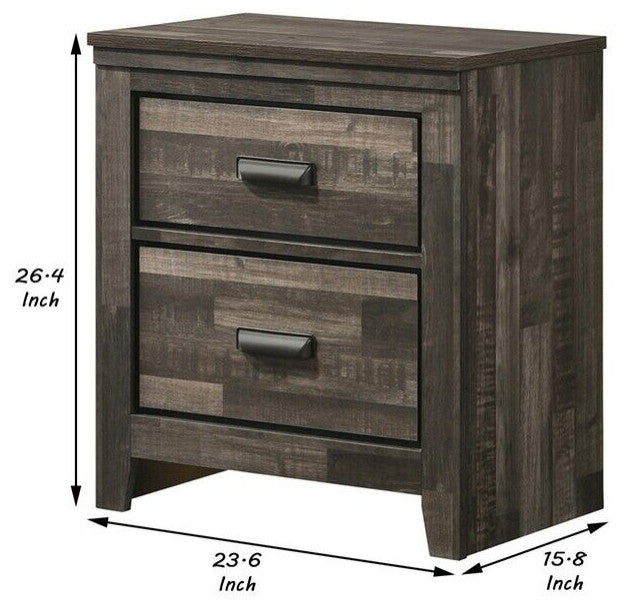 Nightstand with 2 Drawers and Butcher Block Design, Brown