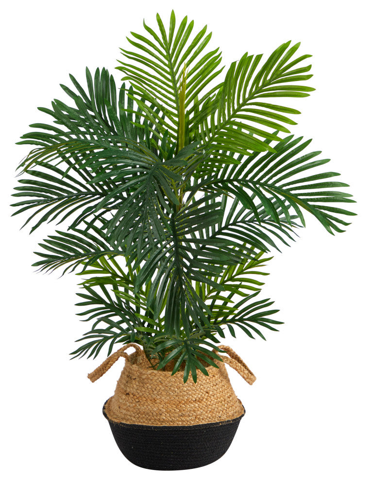 40" Areca Artificial Palm Tree in Boho Chic Black Woven Planter UV Resistant