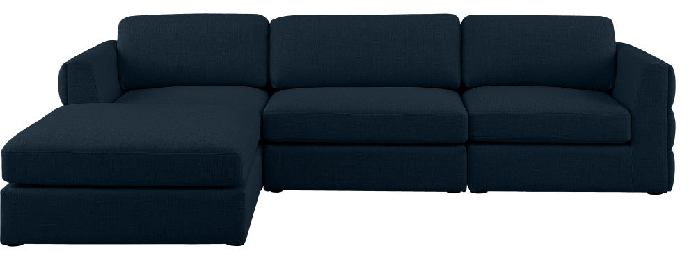 Beckham Linen Textured Fabric 4-Piece Modular L-Shaped Sectional, Navy