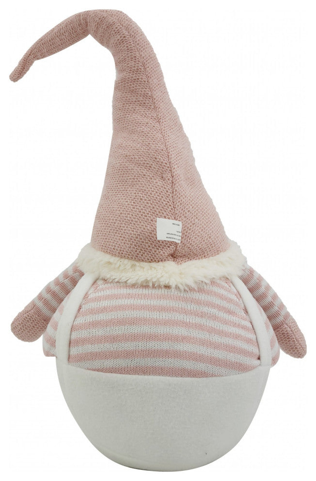 White and Pink Stripe Chubby Gnome