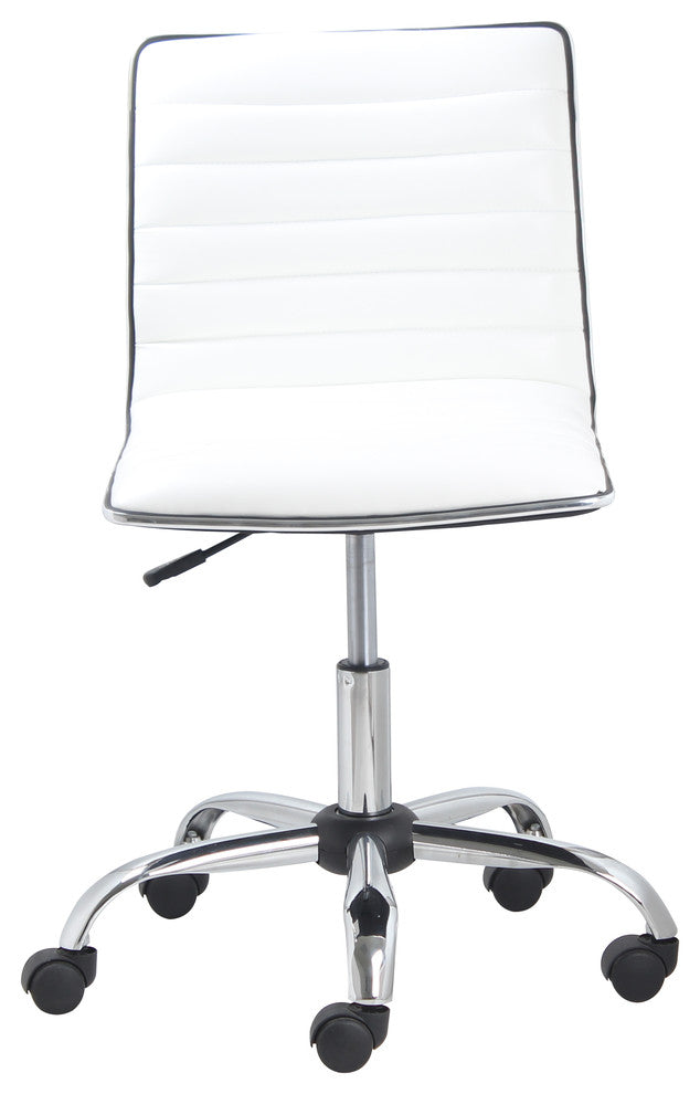 Filipe Low-Back Armless Office Chair, White and Chrome