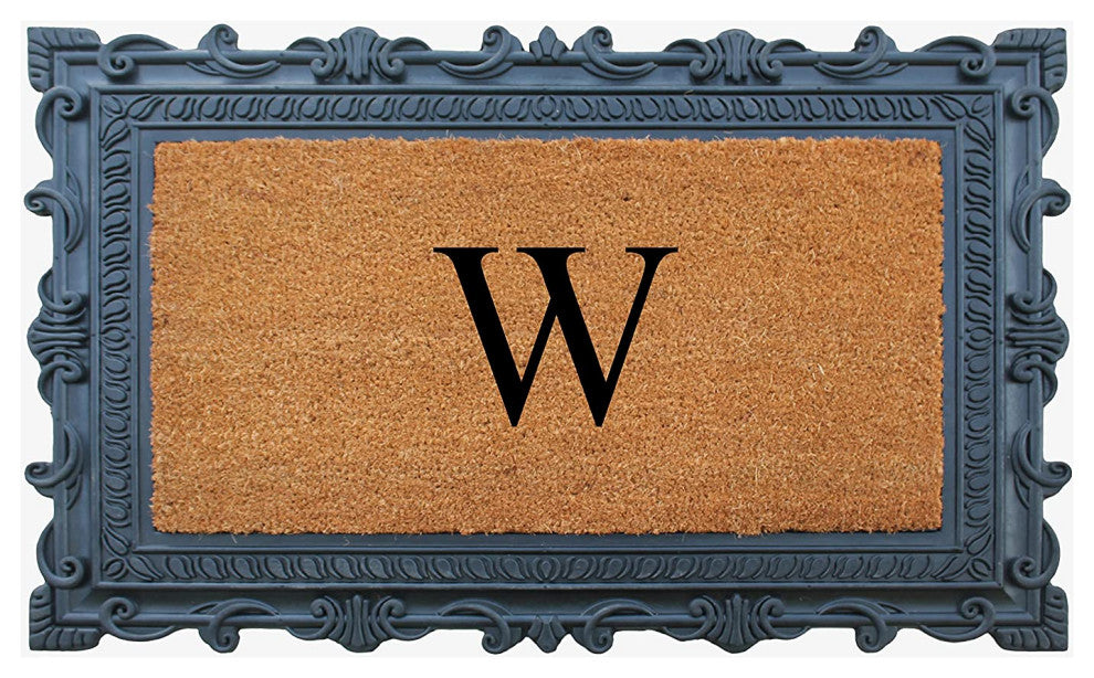 Carson Black/Beige Rubber And Coir 24"x36", Monogrammed Doormat, W