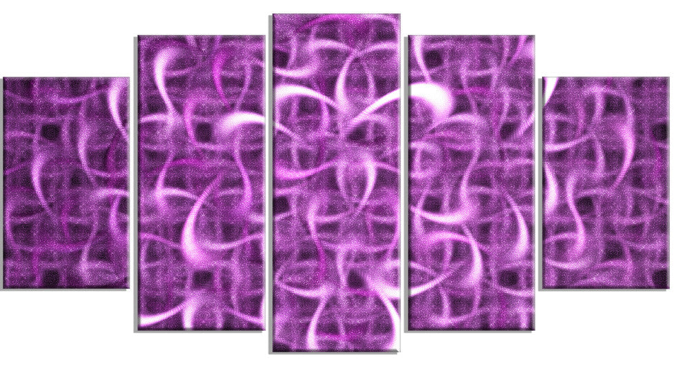 Purple Watercolor Fractal Pattern, Contemporary Art on Canvas, 60"x32", 5 Panels