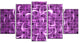 Purple Watercolor Fractal Pattern, Contemporary Art on Canvas, 60"x32", 5 Panels