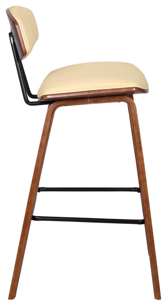 Fox 26 Mid-Century Counter Height Barstool in Cream Faux Leather with...