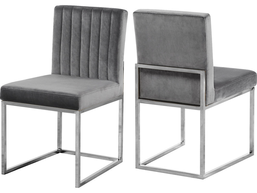 Giselle Velvet Dining Chairs, Set of 2, Gray, Chrome Base