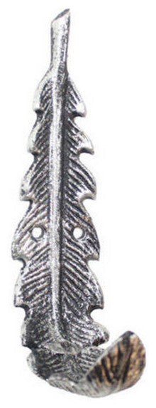 Rustic Silver Cast Iron Decorative Feather Hook 6"