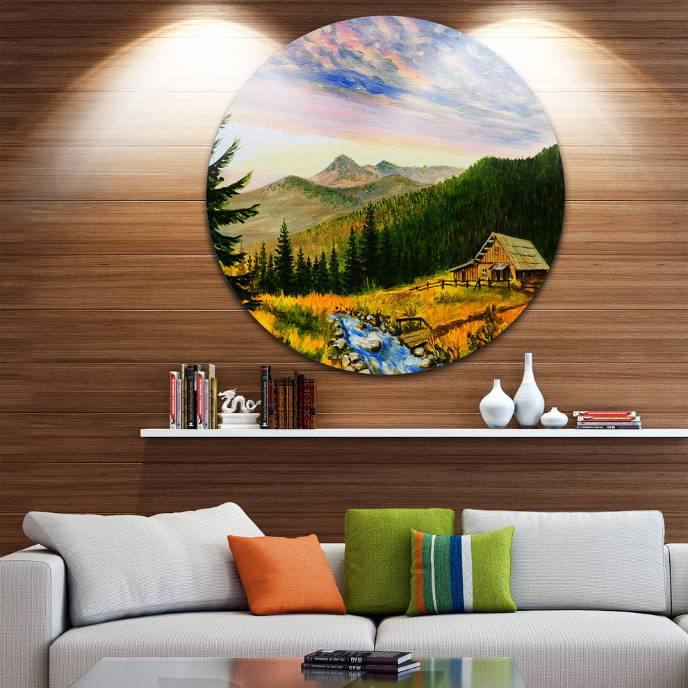 Sunset In Mountains, Landscape Round Wall Art, 11"
