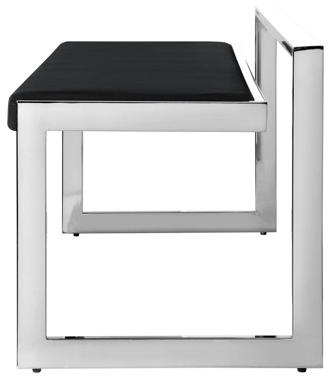 48" Black And Silver Upholstered Velvet Bench
