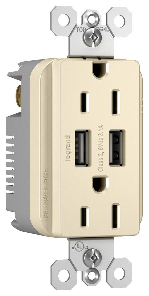 USB Chargers With Duplex 15A Tamper-Resistant Outlets, Light Almond