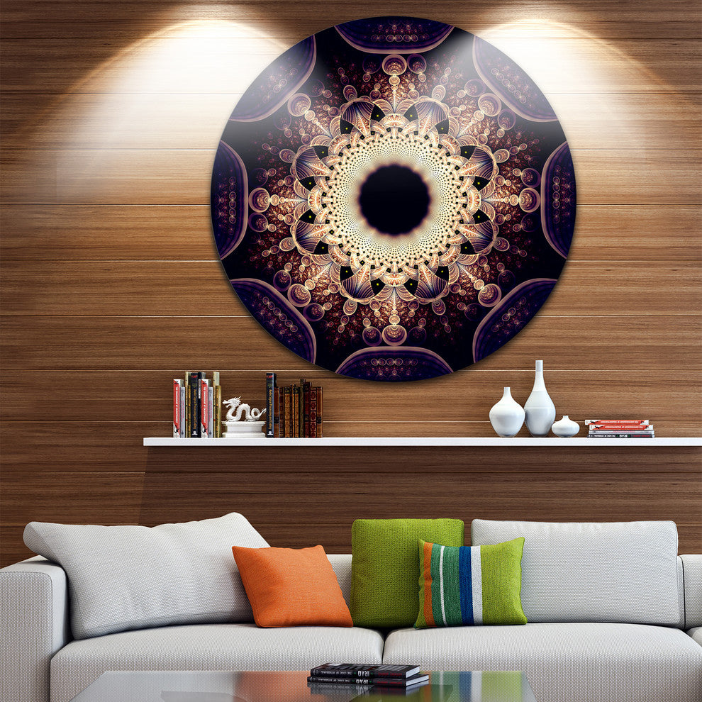 Rounded Symmetrical Yellow Fractal Flower, Floral Disc Artwork, 36"
