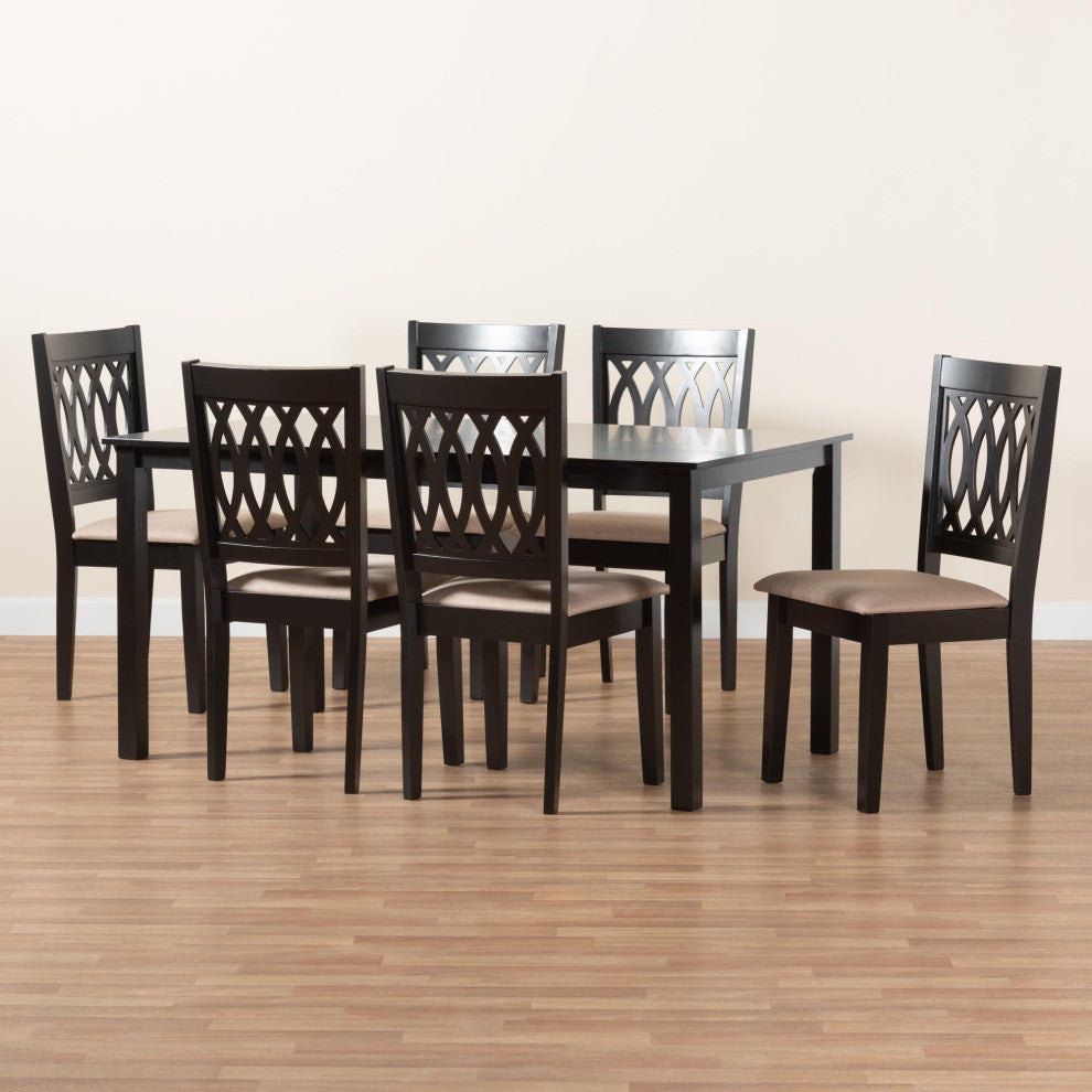 Denia Dining Collection, Beige/Espresso Brown, 7-Piece Dining Set
