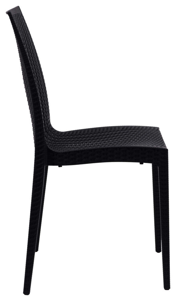 LeisureMod Mace Mid-Century 3-Piece Outdoor Patio Dining Set, Black