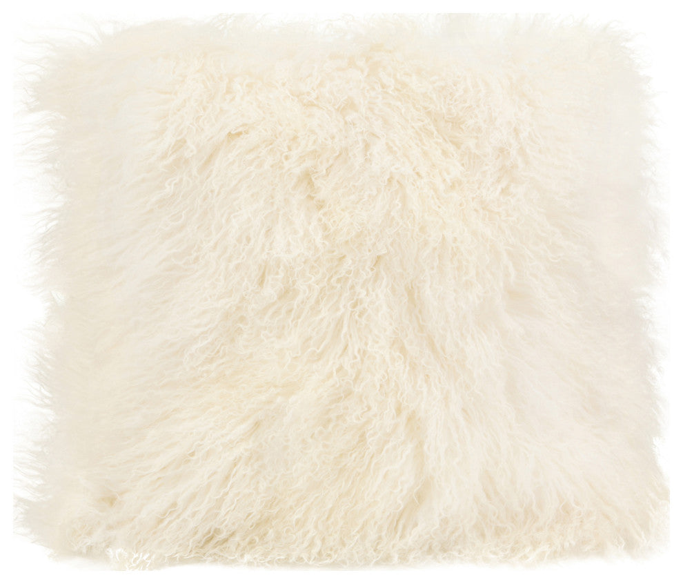 Contemporary Lamb Fur Pillow Large Cream - White