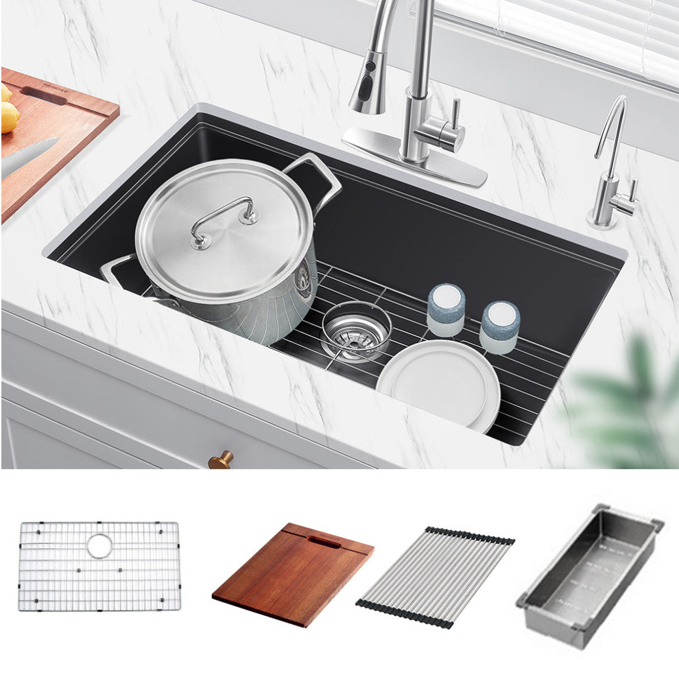 HIGOLD Single Bowl Undermount Kitchen Sink, Black