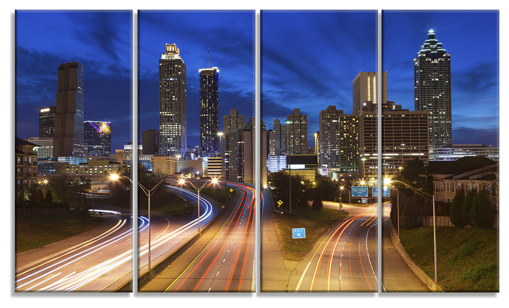 "Atlanta Skyline Twilight Blue Hour" Canvas Print, 4 Panels