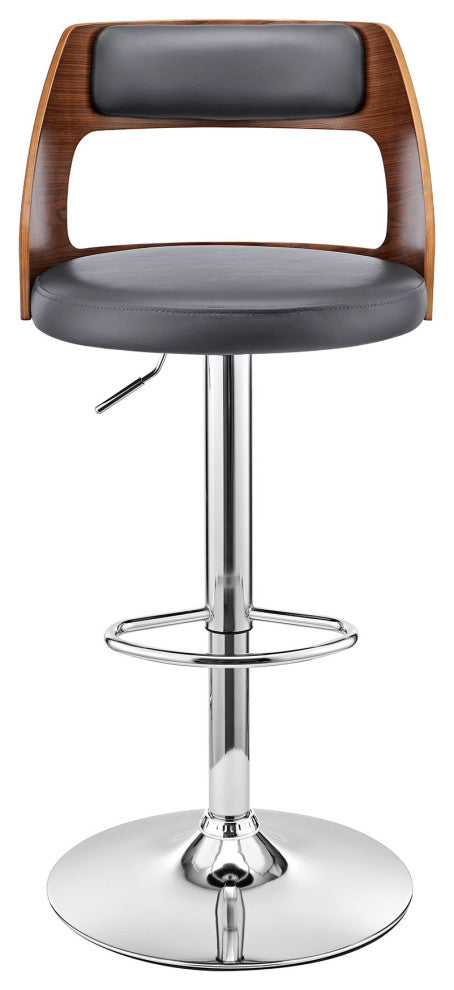 Gray Upholstered Chrome Base Adjustable Swivel Bar Stool