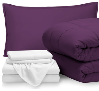 Bare Home 5-Piece Twin XL Bed-in-a-Bag, Plum/White