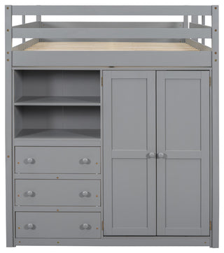 Gewnee Wood Full Size Loft Bed with Built-in Wardrobe