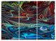 "Red Blue Abstract Acrylic Paint Mix" Art on Canvas, 3 Panels, 36"x28"