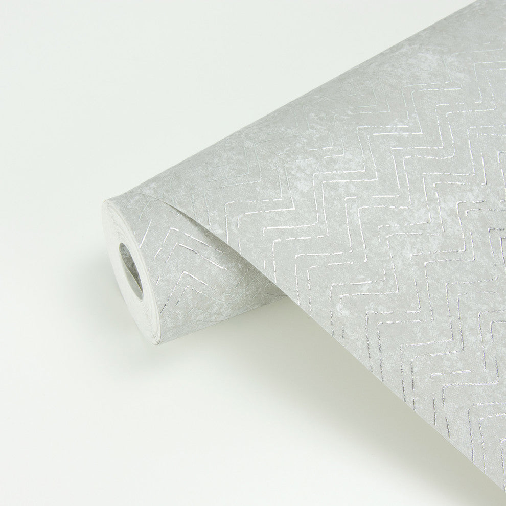 Luna Silver Distressed Chevron Wallpaper Bolt