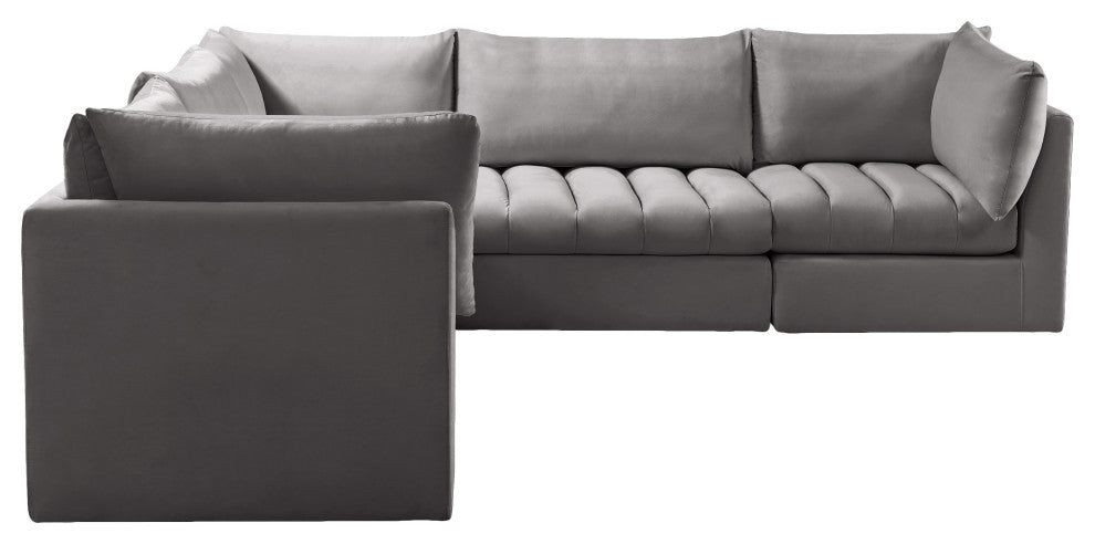 Jacob Velvet Upholstered 5-Piece L-Shaped Modular Sectional, Grey
