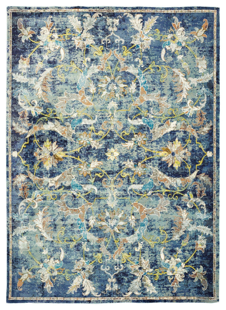 5??x 8??Blue and White Jacobean Pattern Area Rug