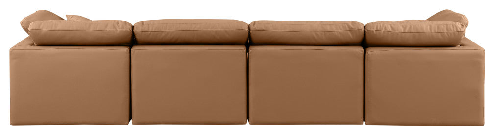 Indulge Upholstered Modular Sofa, Cognac, 4-Piece: 2 Armless Chair, 2 Corner Chair, Fiber Stuffed Vegan Leather