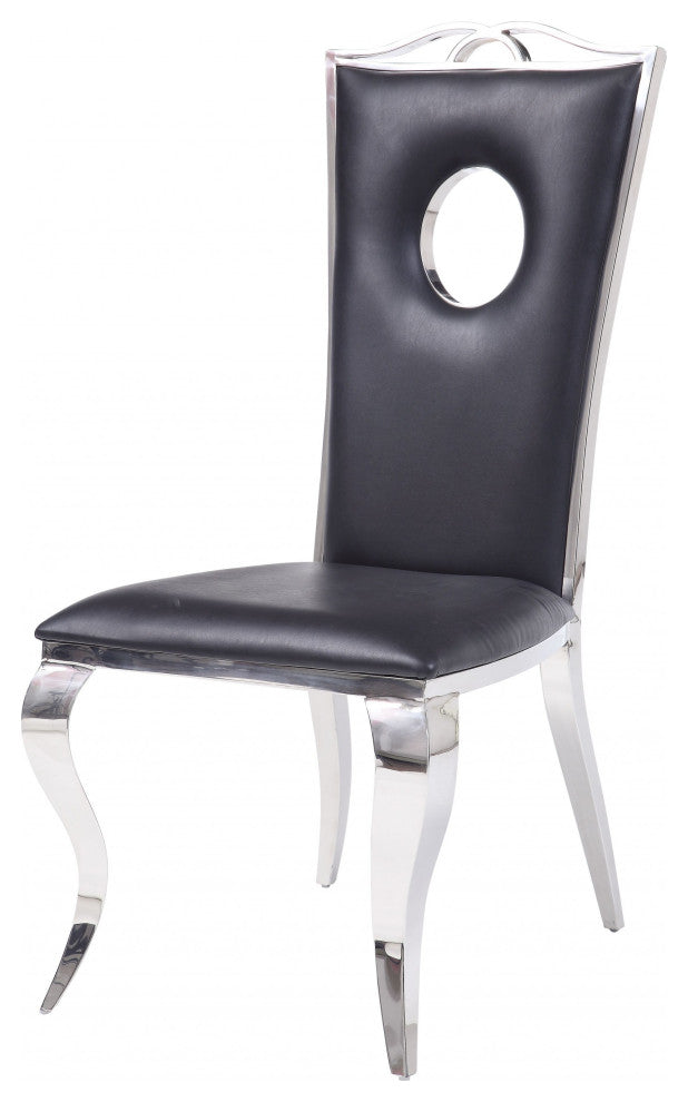 19" X 21" X 44" Faux Leather Stainless Steel Upholstered Seat Side Chair Set2