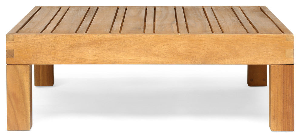 Keith Outdoor Left Arm Loveseat and Coffee Table Set, Blue/Teak
