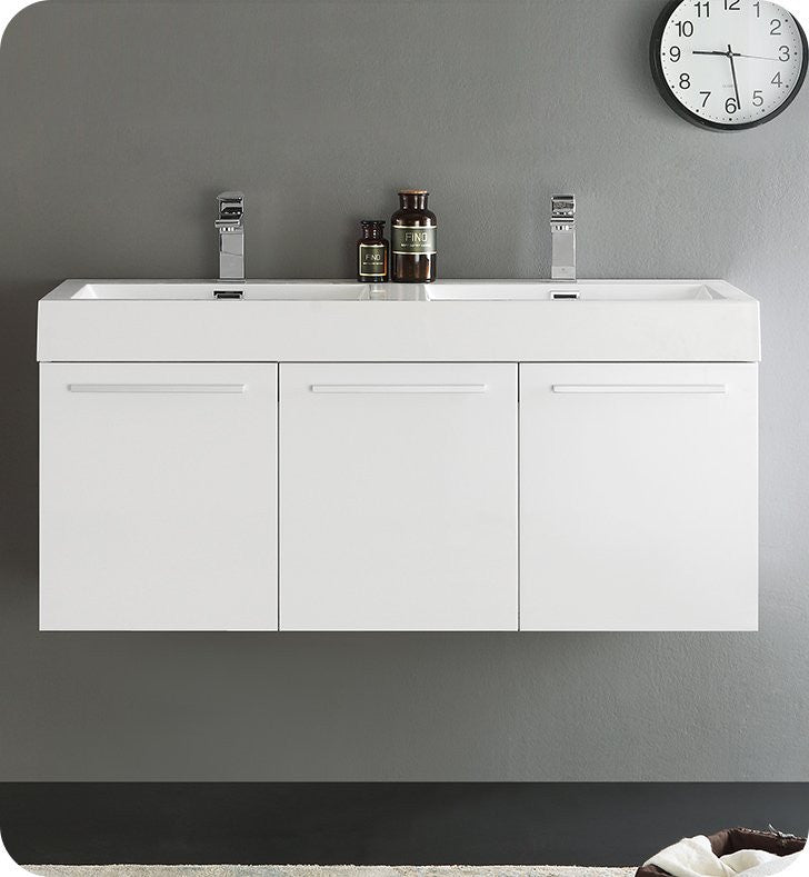 Fresca Vista 48" Double Sink Bathroom Vanity, Glossy White