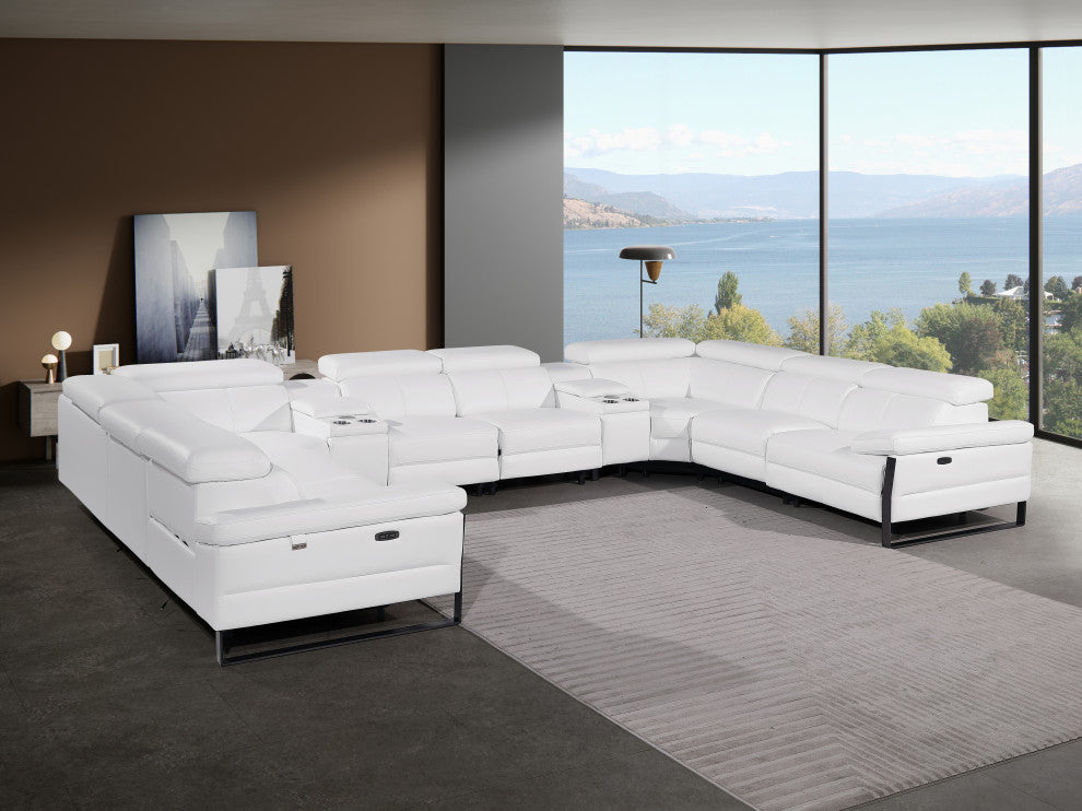 Antonio Italian Leather 10-Piece U-Shaped Power Reclining Sectional, White