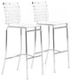 Set of Two White Faux Leather and Steel Modern Basket Weave Bar Chairs