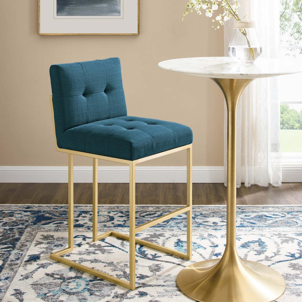 Bar Stool Chair Barstool, Fabric, Metal, Gold Navy Blue, Modern, Bar Pub Bistro
