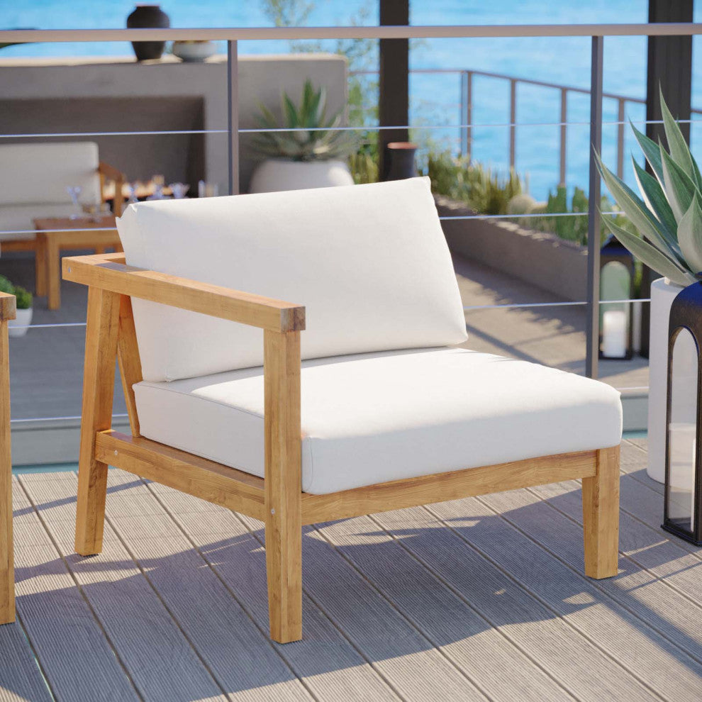 Sofa Corner Chair, Wood, Brown Natural White, Modern, Outdoor Patio Cafe Bistro